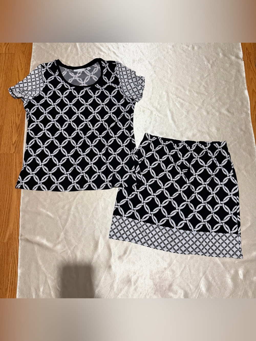 Susan Graver Black and White Geometric Top & Skirt Set